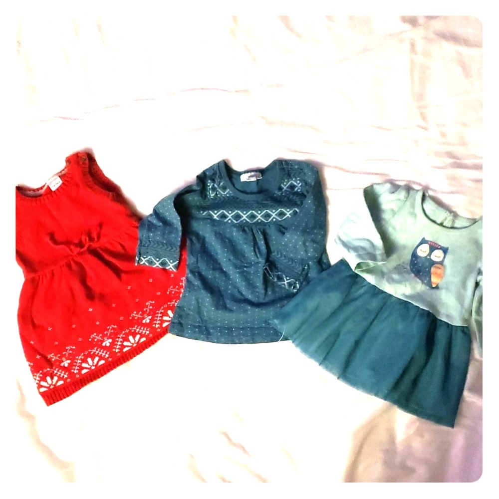 Girls dresses top blue red Carter's lot of 3 owl